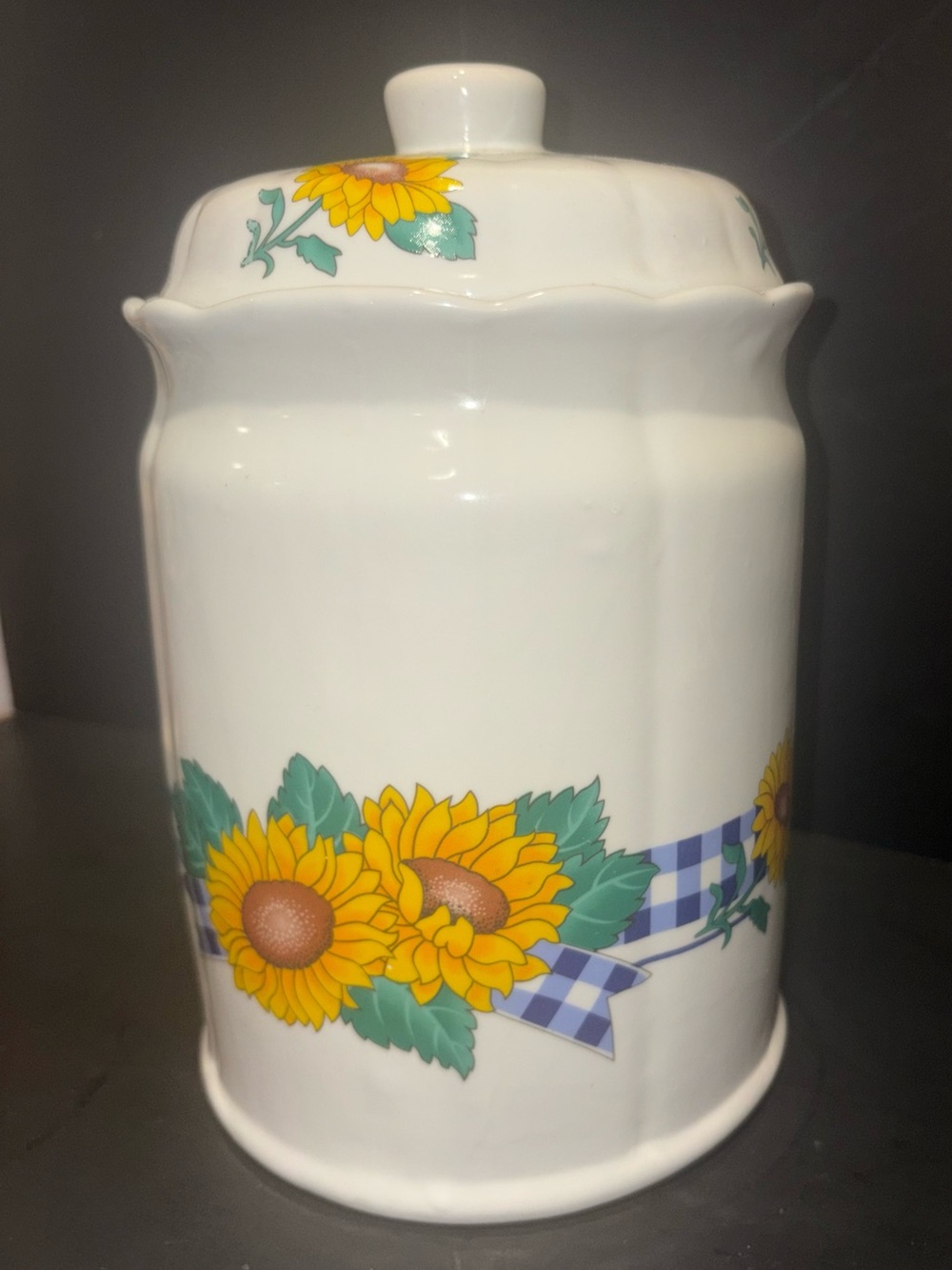 Sunflower Ceramic Canister - White with Yellow Sunflower Design- Vintage